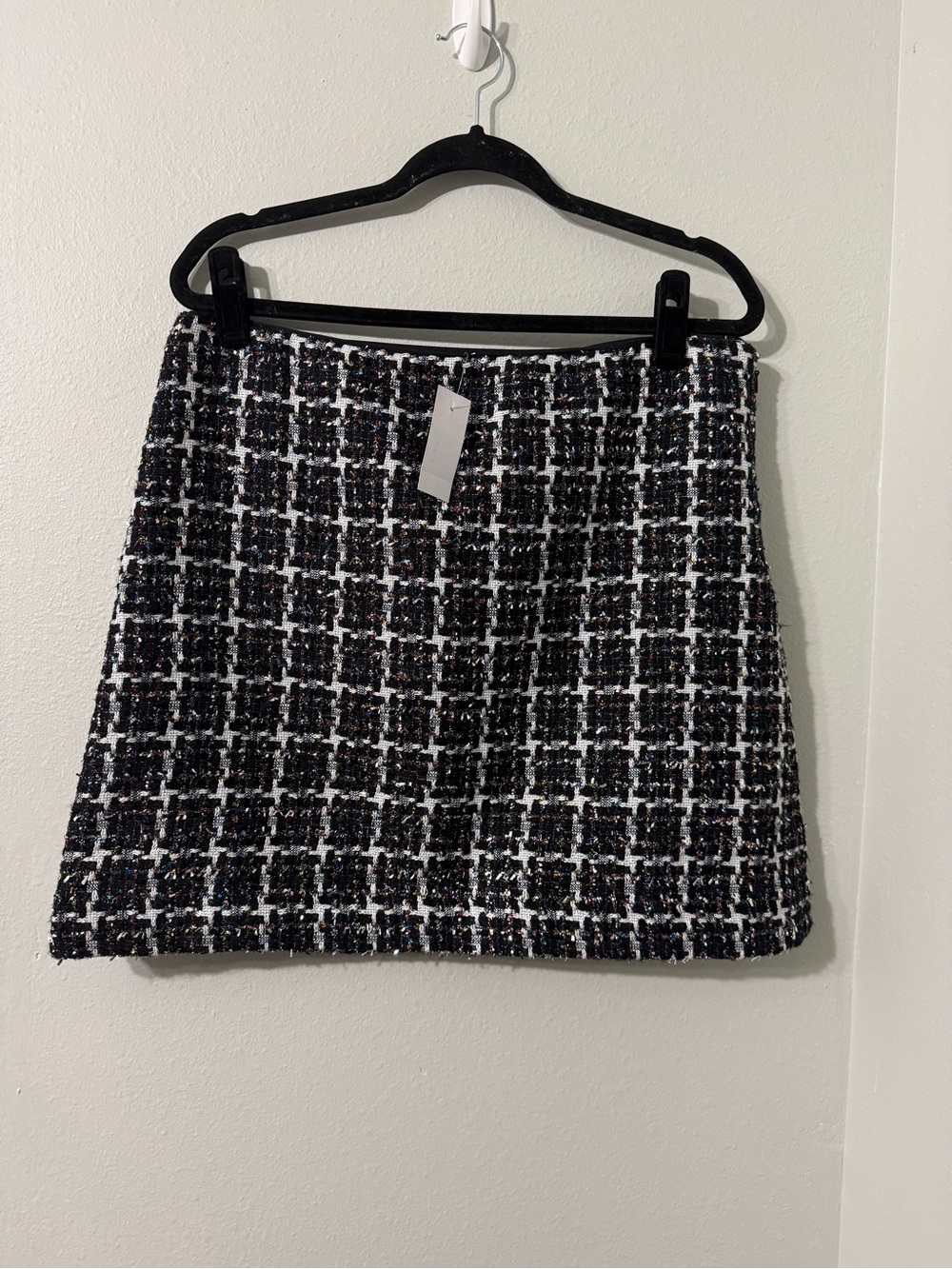 Loft Black and White Tweed Mini Skirt Rainbow Silver Chunky Glitter Shine NWT 12